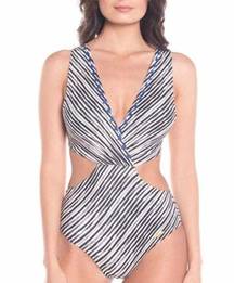 Saha Swimwear Size Small Monokini Gracia Light Stripes cut out details