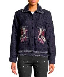 Foxiedox Anthropologie Takeo Navy Tinsel Baroque  Embroidered Jacket NWT Large
