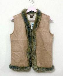 NWT J. McLaughlin Alina Fur Trim Vest Camel/Off-White Solid Size S