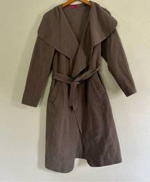 Boohoo Taupe Belted Waterfall Coat One Size