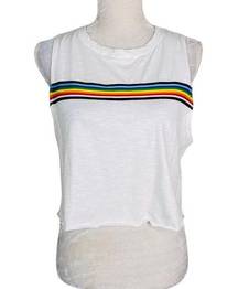 Tres Bien Sleeveless Cropped Tee Rainbow Large New