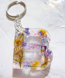 Pressed Flower Resin Letter B Keychain