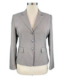 Tahari Arthur S. Levine Classic Gray Striped Button Down Blazer