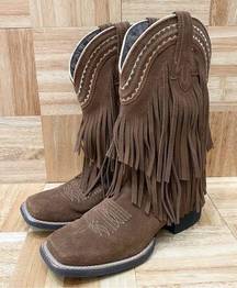 Ariat  10017377 FRINGE WST Powder Brown Suede Leather Square Toe Cowboy Boots 6