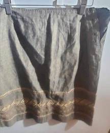 MELROSE  8 green skirt with gold embroidered Aztec design eyelet side no string