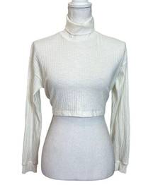 superdown  Ria Tie Back Top White Cropped Turtleneck Long Sleeves Revolve Size S