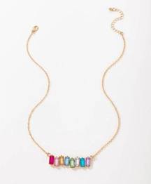 MULTICOLOR Jeweled Bar Gold Tone Necklace NEW