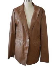 Laundry by Shelli Segal Women's Brown Faux Leather Blazer Jacket XL #1869