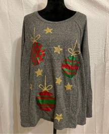 Christmas gray Women’s Sweatshirt (holiday Time) with ornaments size 0X.