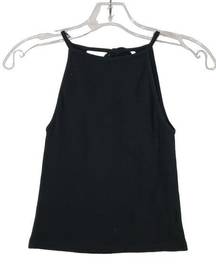 Hiatus Halter Cut Out Back Tank Top Womens XS Black Ribbed Spaghetti Strap