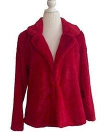 Melissa Paige Coat Faux Fur Red Soft Warm Holiday Teddy Jacket Size Small