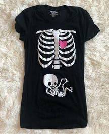 Maternity Pregnancy Skeleton Fitted Tee Shirt Halloween Costume XS Extra Small