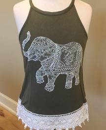 Rue 21 Tank embroidered elephant crochet lace fits xs rue