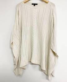 Brooks Brothers  Poncho Sweater Wool Blend Cable Knit Cape Classic Creme One Size