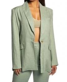 NWT Jluxlabel Parker Oversize Cotton Linen Blend One Button Blazer in Sage Green