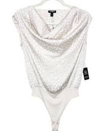 EXPRESS  NWT Cream Spotted Sleeveless Cowl Neck Satin Thong Bodysuit XS