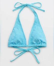 Aerie NWT  Terry Floral Big Sur Turquoise Blue Triangle Bikini Top Size Large