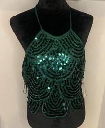 Verte Green Halter Sequin Y2K Tank Top size Medium New with Tags