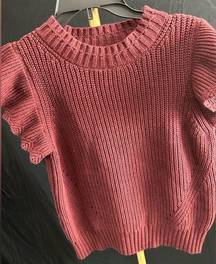 Newberry Kustom Short Sleeve Ruffle Knit Sweater Burgundy Medium