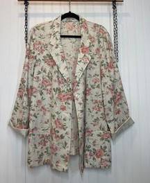 SAG HARBOR 90's Midweight Linen Beige Multi Floral Blazer Jacket Plus Size 2XL