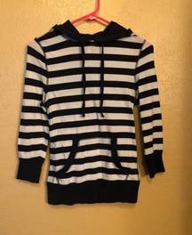 Navy Blue Striped Pullover Hoodie