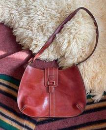 Vintage Fossil Cognac Leather Shoulder Bag Saddle Bag