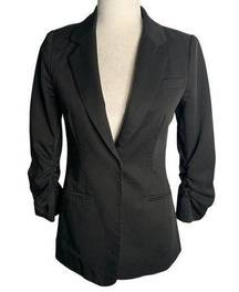 Audrey 3+1 Snap Front Blazer Jacket S Black Ruched Sleeves Lined Pockets