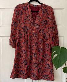 Madewell  100% Silk Lace-Up Dress in Assam Floral Babydoll Dress Fall Print Rust