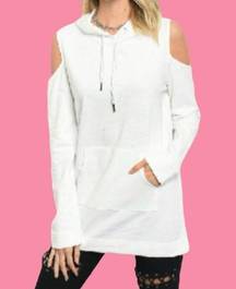 Very J Cold Shoulder Hoodie White Size Small NWT