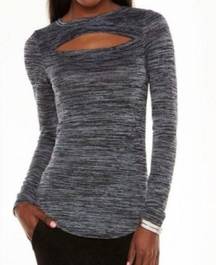 Juicy Couture Gray Heathered Key Hole Front Cutout Long Sleeve Knit Top Large