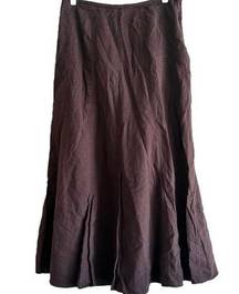 Hillard & Hanson Linen Midi Skirt A Line Plain Back Zip Brown 6