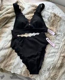 Victoria's Secret  Black Scallop Trim 2 Piece Swim Suit Size XSmall NWT