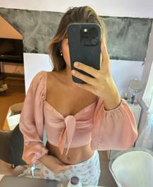 Princess Polly Satin Pink Tie Crop top long sleeve