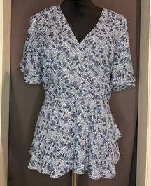 woman’s floral short sleeve blouse with waist tie size XL NWT