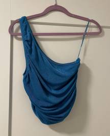 One Shoulder Royal Blue Crop Top