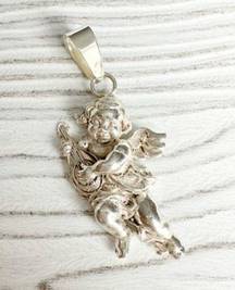 Vintage  Angel Cherub Pendant Charm Large Bale .925