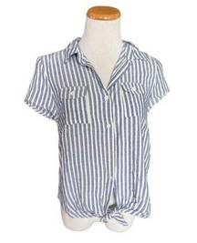 NWT Womens Rebellion Again Boutique Striped Knotted Button Down Shirt - Sz L