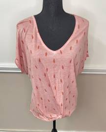 Pink Feather V-Neck Blouse Size Large