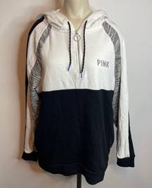 Victoria's Secret PINK  Perfect Quarter Zip Hoodie SMALL Colorblock White Black