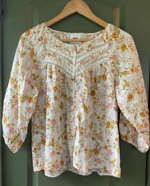 Hester & Orchard New York Anthropologie Floral Boho Blouse Top Size Small