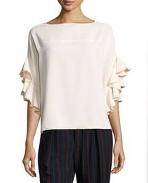 SEE BY CHLOE Boat-Neck Ruffled-Sleeve Crepe Top in size FR 40 or US Large