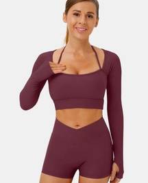 NWT HALARA Ribbed Halter Strap Thumb Hole Cropped Yoga Sports Top Size Medium M