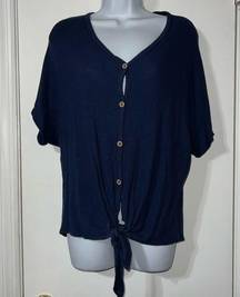 Brenda’s Blue Knotted Button Down Shirt Women Size Small