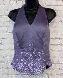 🇺🇸 MoriLee Purple Embroidered Halter Style Corset Top