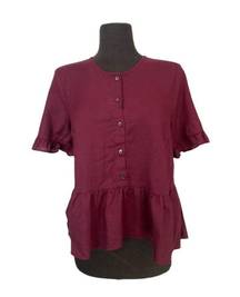 Madewell  Maroon Plum Ruffle-Sleeve Peplum Top Size