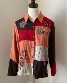 EUC Marsh Landing Flower‎ Applique Embroidered Patchwork Shirt Jacket, M