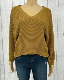 American Eagle  MEDIUM Womens Yellow Knit Soft Long Sleeve V Neck Crop Sweater