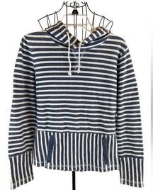 J.Crew  Navy and White Striped Cotton Hoodie Women’s size Medium