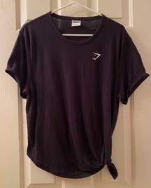 Gymshark Essential Tee Asymmetrical Split Side Knot Tie Black Size Large T-Shirt