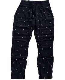 Amuse Society Pants Womens Small Black Metallic Gold Diamond Tie Pull On Joggers